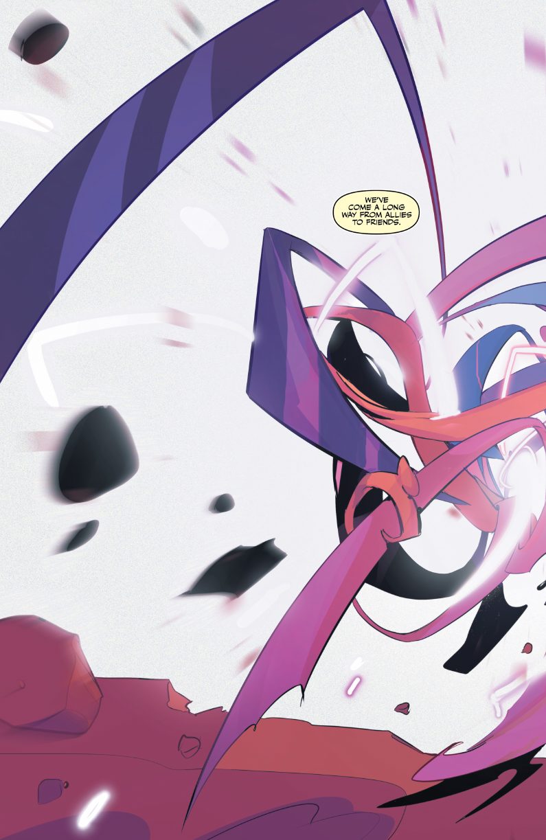 AEON interior panel — magenta and violet tendril-like figure in motion.