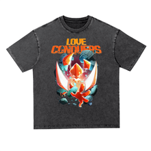 LOVE CONQUERS Heavyweight  Oversize Acid Wash Tee - 300 GSM
